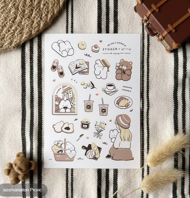 YuYing Illustration Waterproof Sticker Sheet - Go on the Picnic