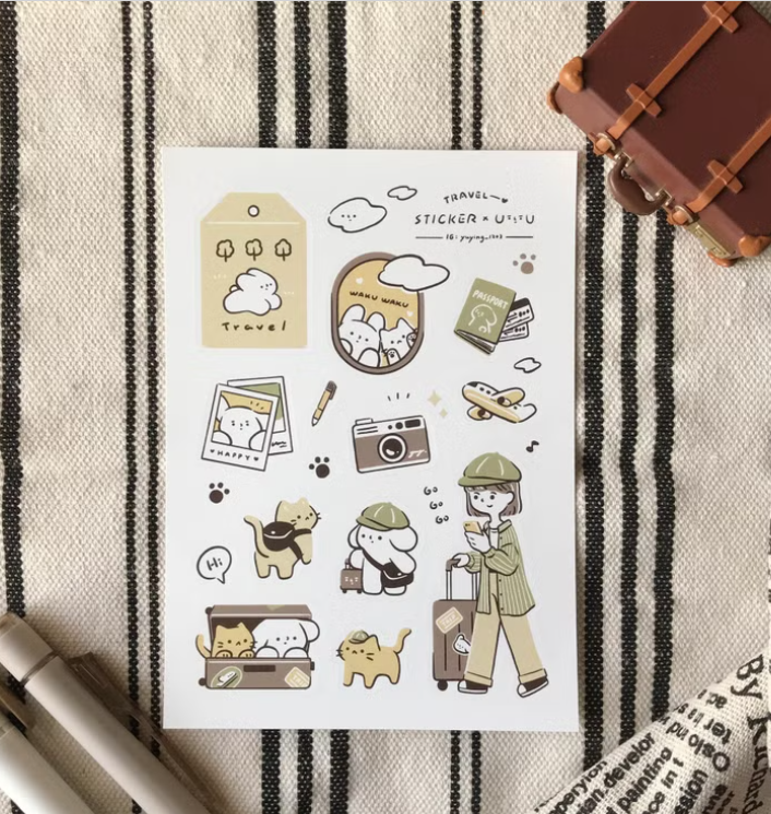 YuYing Illustration Waterproof Sticker Sheet - Travel