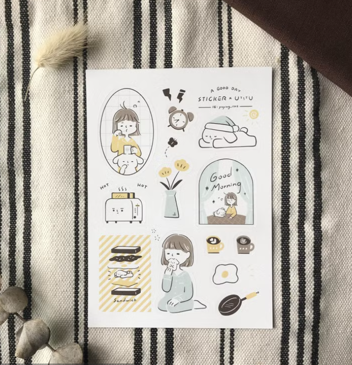 YuYing Illustration Waterproof Sticker Sheet - A Good Day