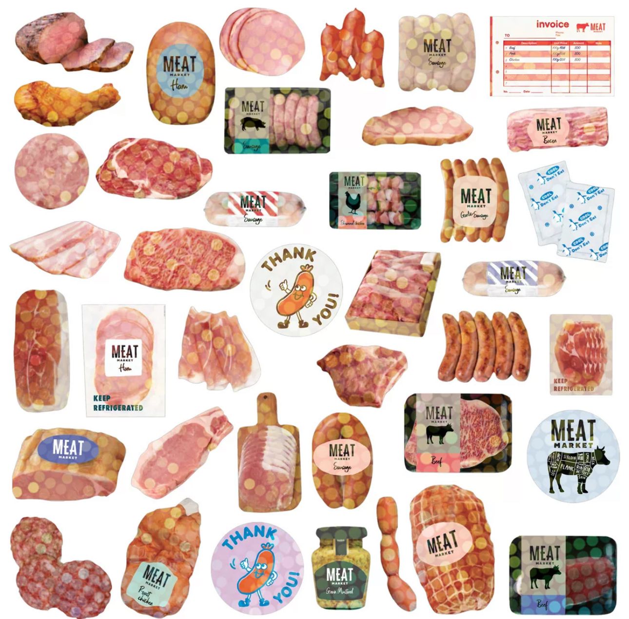 Shipping Box Sticker Flake Set - Meat Market