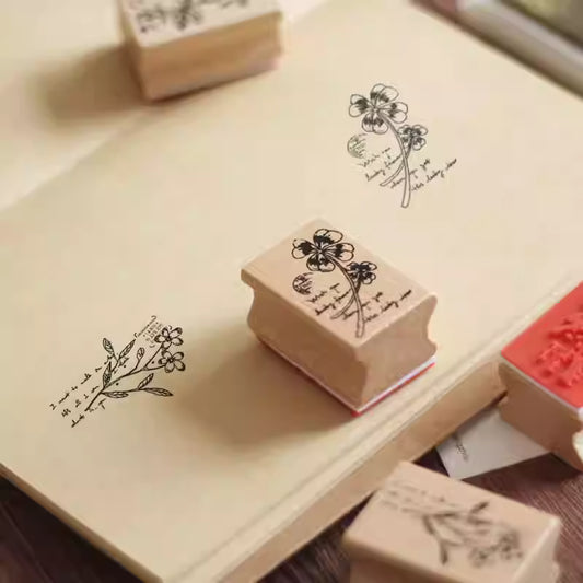 Vintage Wooden Floral Rubber Stamps