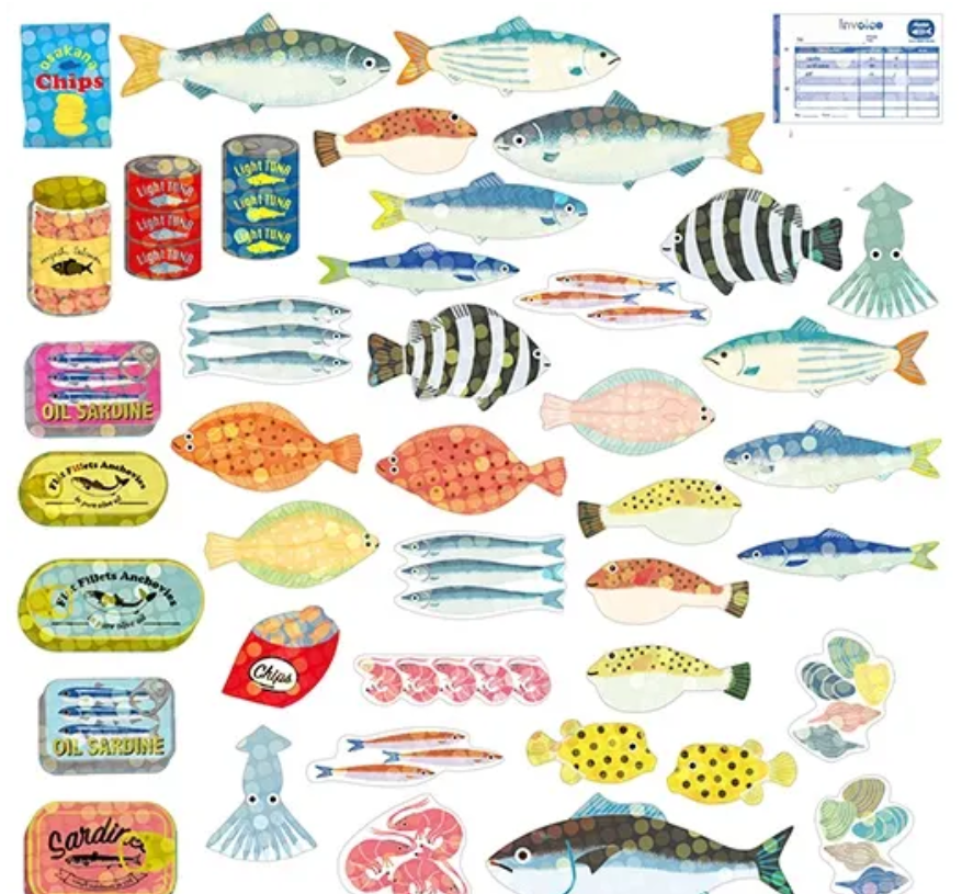 Shipping Box Sticker Flake Set - Seafood Market