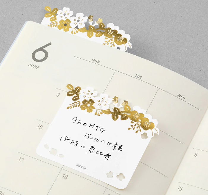 MIDORI Sticky Notes Die Cutting Foil Stamping Flowers