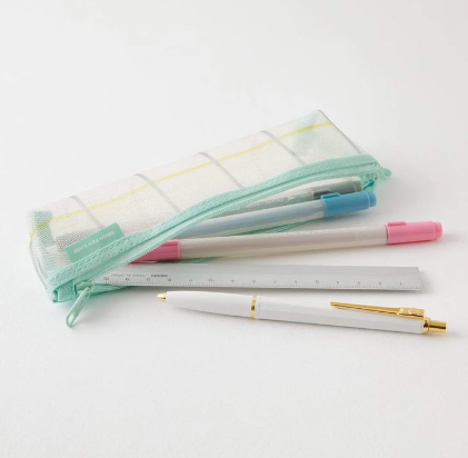 MIDORI Mesh Pen Case Check Green- Limited Edition