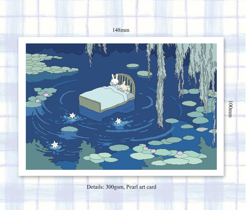 SOURTEAHOUSE NIGHT WATER LILY-Postcard
