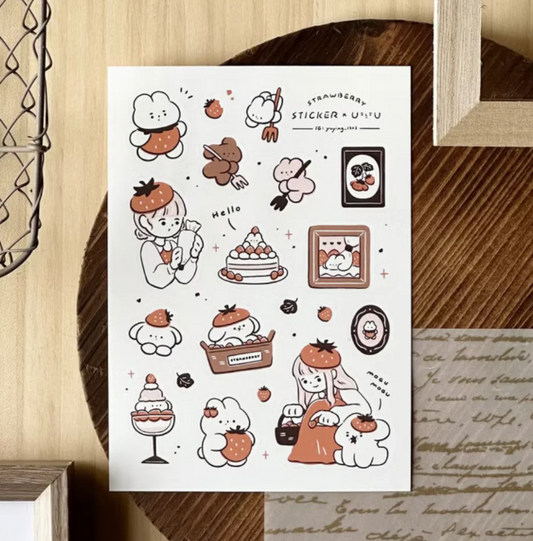 YuYing Illustration Waterproof Sticker Sheet - Strawberry
