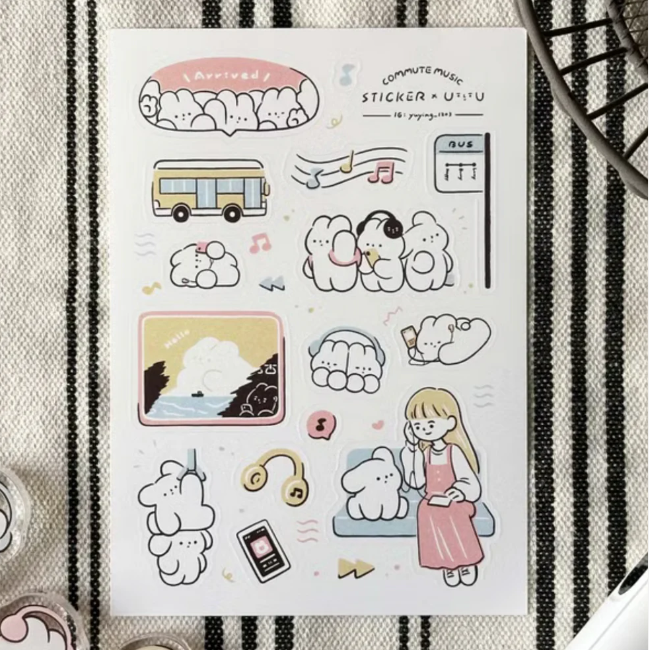 YuYing Illustration Waterproof Sticker Sheet - Commute Music