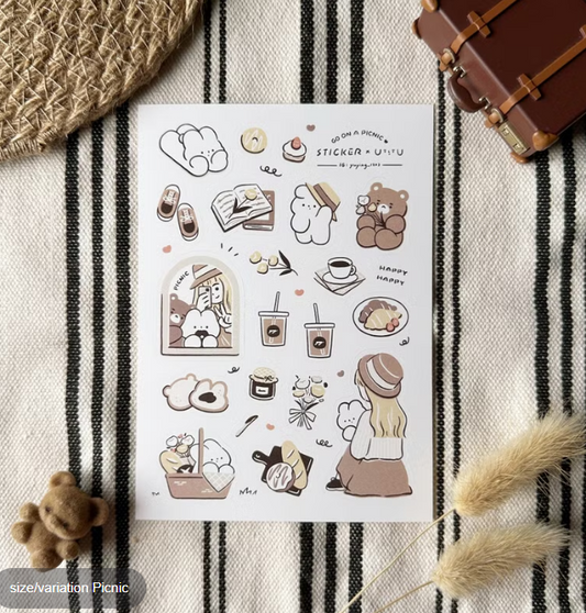 YuYing Illustration Waterproof Sticker Sheet - Go on the Picnic
