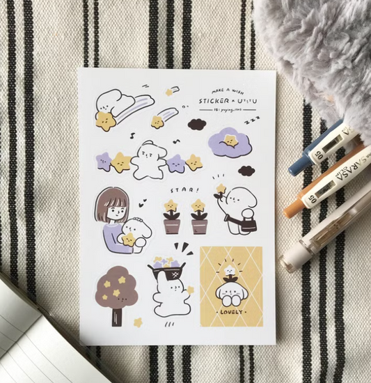 YuYing Illustration Waterproof Sticker Sheet - Make a Wish