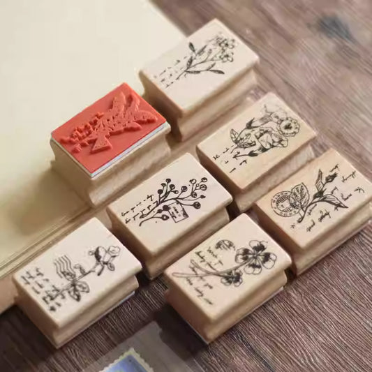 Vintage Wooden Floral Rubber Stamps